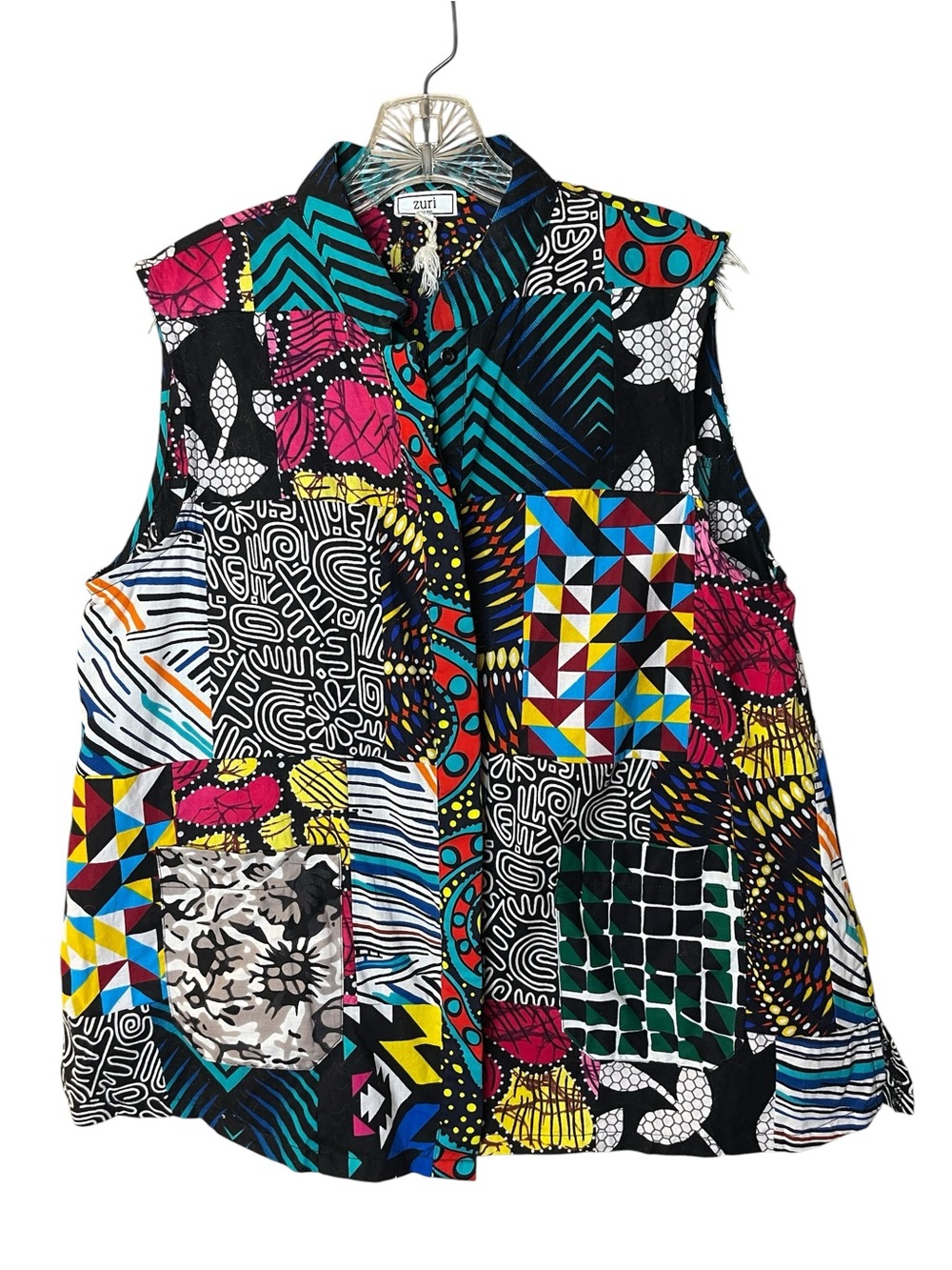 Zuri Multicolor Multipatern Sleeveless Button-Front Top Sz M